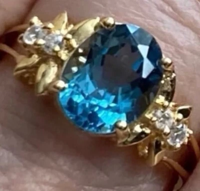 Topázio azul natural Londres e zircão natural acabamento em ouro amarelo 14K 925 - Imagem 1 de 4