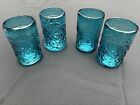 Anthropologie Hand Blown Blue Drinking Glass Tumblers (Set of 4) 16 oz.