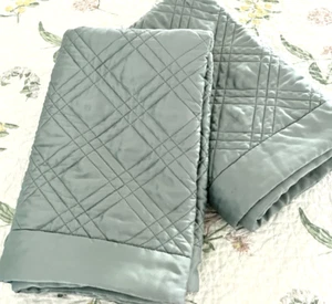 Fieldcrest Luxury Aqua 2 QUEEN Pillow Shams Diamond Quilted Silky Textured - Picture 1 of 9