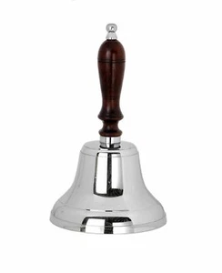 Solid Chrome Wooden Handle School Dinner Large Hand Bell Handbell 24cm Reception - Picture 1 of 1