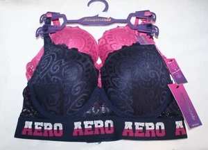 NWT set of 2 AEROPOSTALE  PUSH UP bra PINK NAVY criss cross LACE 36B - Picture 1 of 6