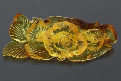 Broche y colgante de flores grabadas a mano talladas ámbar báltico genuino 9,8 210203-14 Foto 1 de 4