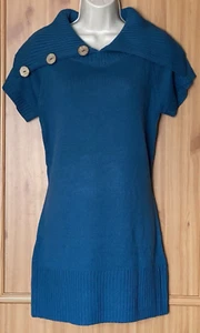Joe Browns Teal Knitted Tunic Sweater, Jumper, Large Button Collar, Size 14 BNWT - Picture 1 of 10
