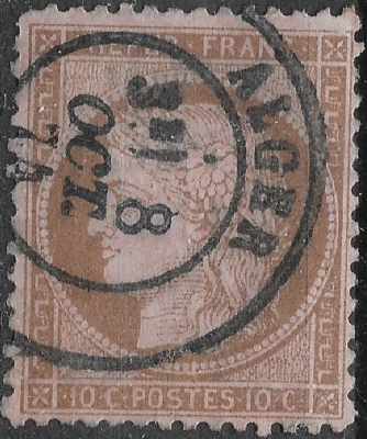 1875 FRANCE CERES Sc#60 ALGERIA Used CD.ALGER/8.10.1874 VF - Image 1 of 3