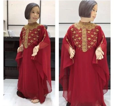 Vestido Largo de Fiesta Marroquí Maxi Caftán Niños Nuevo Georgette Boda Elegante Foto 1 de 4