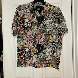 ED HARDY BLACK ROSE OF DEATH BUTTON UP SHORT SLEEVE SHIRT MENS SIZE Medium NWT - Picture 1 of 7