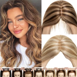 Clip In Remy Topper Human Hair Silk Top Hairpiece Wig Wiglet Women's Toupee 16" - Picture 1 of 44