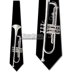 Silver Trumpet Tie Black Men's Music Jazz Neck Ties Necktie Brand New - Picture 1 of 3