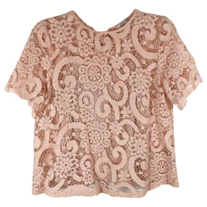Nanette Lepore Small Top Pink Lace Lined Boxy Scalloped Sleeves Floral Tie 977 - Picture 1 of 9