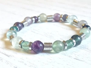 Fluorit Perlen Armband (auf Stretch) 8 mm AAA 7" Zoll echter Stein - Bild 1 von 7