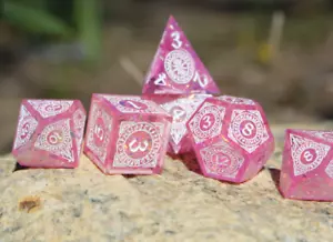 Dragon's Mystical Runes - Handmade 7 Piece Tabletop Gaming DND RPG 5e Dice Set - Picture 1 of 7