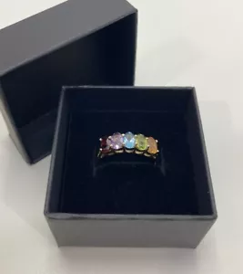 14k Gold Ring Colorful Rainbow Gemstones Citrine Topaz Garnet Amethyst Size 9.5 - Picture 1 of 21