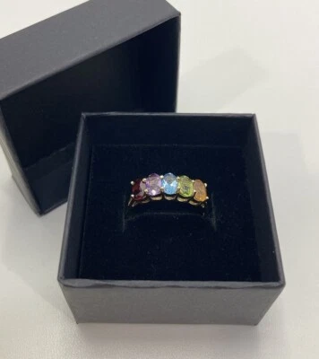 Anillo Oro 14k Coloridas Arco Iris Gemas Topacio Citrino Granate Amatista Talla 9.5 Foto 1 de 4