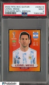 2022 Panini FIFA World Cup Qatar Soccer Stickers Int'l Lionel Messi PSA 9 - Picture 1 of 2