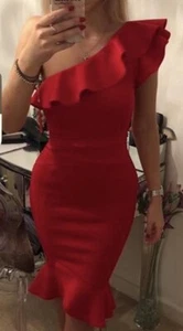 Lipsy Red Bodycon Dress 14 Evening One Shoulder Party Occasion Wedding Evening - Picture 1 of 24