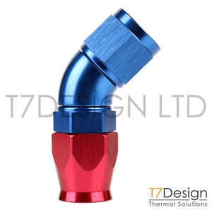 AN8 45 Degree PTFE Full Flow Braided Hose Fitting -8 AN08 JIC Red/Blue - Picture 1 of 1