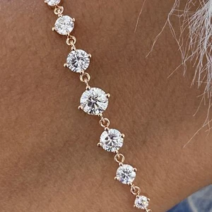Round Labcreated Diamond Chain Bracelet 1ct E/VS1 14K Solid Rose Gold - Picture 1 of 6