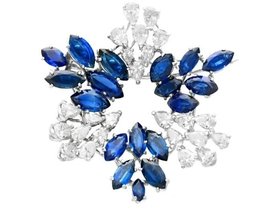 Colgante/broche de platino de zafiro de 7,95 quilates y diamante de 4,75 quilates - vintage alrededor de 1960 Foto 1 de 4