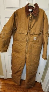VTG Men Carhartt Brown Insulated Coveralls Hammer Loop Size 48 Reg MADE IN USA - Picture 1 of 10