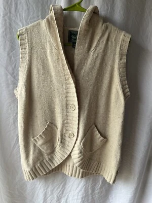 Hooded Woolrich Cream Knit Button-Up Sweater Vest Classic Preppy Cardigan Lg - Image 1 of 4
