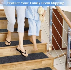 RIOLAND Non-Slip Stair Treads Carpet Indoor 14 Pack Stair Rugs for Wooden Steps - Picture 1 of 4