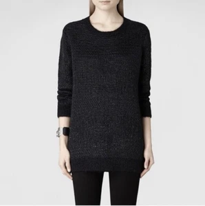 AllSaints All Saints Black Mohair Wool Metallic Knit Sweater Jumper Sz 6 XXS XS - Picture 1 of 8