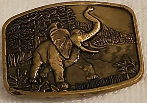 Vintage ELEPHANT Solid Brass Belt Buckle 1970'S RARE ANIMAL TRUNK UP - Picture 1 of 2