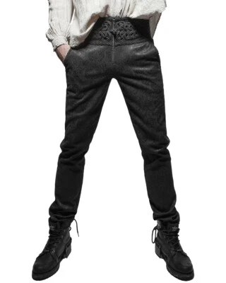 Pantalones para hombre apócrifos pantalones steampunk negro brocado vintage EMO victoriano Foto 1 de 4