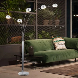 Design Stehlampe Marmor-Sockel Standleuchte Wohnzimmerleuchte chrom 5 flammig - Bild 1 von 12