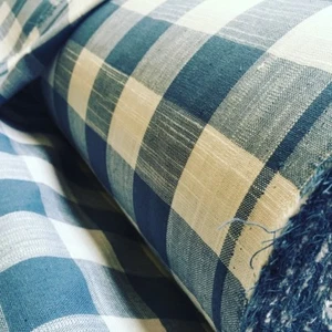 Tela de lino a cuadros de gingham material a cuadros búfalo 140 cm de ancho cheque azul pato - Imagen 1 de 7