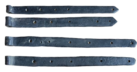 Antique Hand Forged Wrought Iron Strap Hinges 2 Pair Lot Door Gate 18" & 16" Cover