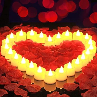 2000Pcs Artificial Rose Petals + 24 LED Candles Romantic Night  Propose Set US - Image 1 of 4