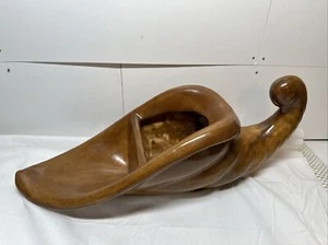 Vtg 60s Brown Ceramic Mold Cornucopia Centerpiece Thanksgiving Horn of Plenty - Picture 1 of 9