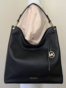 Michael Kors Joan XL Black Pebbled Leather Shouchy Shoulder Bag, handbag