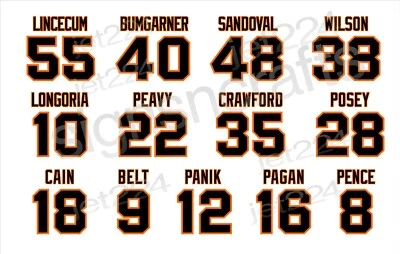 ADESIVO DECALQUE 2010s Posey Sandoval Lincecum Bumgarner Wilson Pence SF Giants + - Imagem 1 de 4