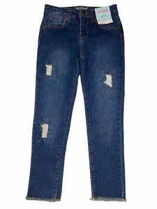 Girls Cat & Jack Stretch Jegging Adjustable Waist Size 6 Blue Jeans Raw Hem - Picture 1 of 12