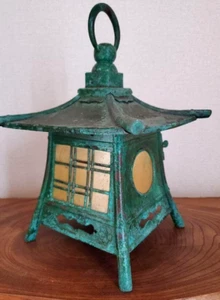 Japanese Bronze Square Hanging Andon Lantern Tsuri-Toro 9.1×7.7in 42.3oz FS USED - Picture 1 of 13