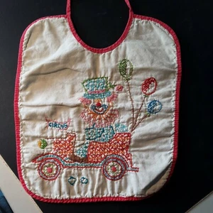 Antique Embroidered Baby Bib Red Circus Clown 11"x9" - Picture 1 of 5