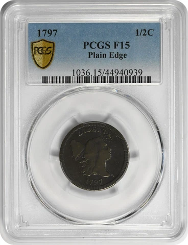 1797 Half Cent Plain Edge F15 PCGS Cover