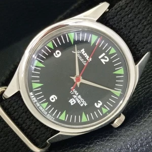 HAND-WINDING VINTAGE HMT JANATA INDIAN MENS BLACK COLOR DIAL WATCH a700092-1 - Picture 1 of 9