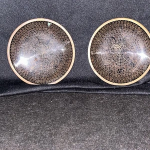 "Antiguo plato redondo oriental negro dorado turquesa cloisonne esmaltado en cobre de 4""" - Imagen 1 de 10