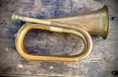 Vintage Copper & Brass Military Style Bugle Horn 11.5”x7” (working )LO@@K - Image 1 of 4