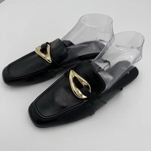 Zara mule loafers black with large gold metal decor Size 7.5 NWT Sophisticated - Picture 1 of 4