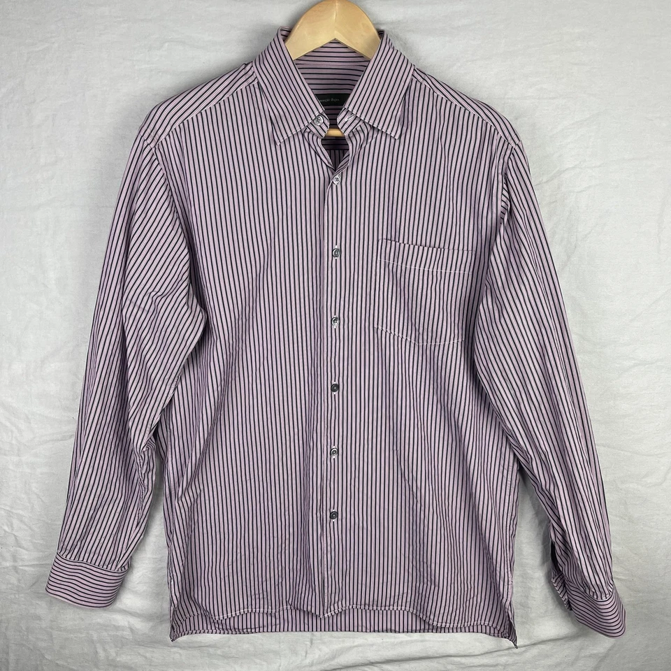 Ermenegildo Zegna Shirt Mens Medium Pink Black Striped Button Down Long Sleeve - Image 1 of 4