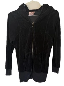 Juicy Couture USA Women’s Black Velvet Long Sleeve Zip Hoodie Size M (701) - Picture 1 of 4