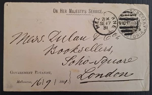 1891 Victoria Australia OHMS CHIEF SECRETARY Frank Cover Govt Botanist Melbourne - Picture 1 of 2
