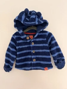 Joules Baby Hoodie Baby Fuzzy Blue Stripes 3-6 Months Warm Hand Covers - Picture 1 of 7