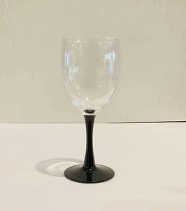 “Vintage Wine Glass, Black Stemmed, Retro Modern, 7” Clear - Picture 1 of 7