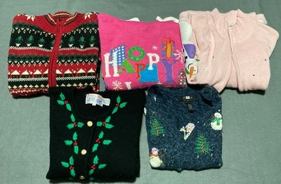 Lote De Colección De 5 Suéteres Feos Navidad Fiesta Familia Vacaciones Muñecos De Nieve Chaleco De Colección Foto 1 de 4