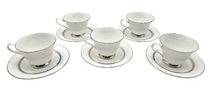 Oxford Bone China Lexington White Platinum Tea Cup and Saucer Set Of 5 - Picture 1 of 5